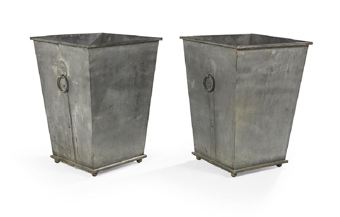 Large Pair of Gray Sheet-Metal Planters (1 of 1)