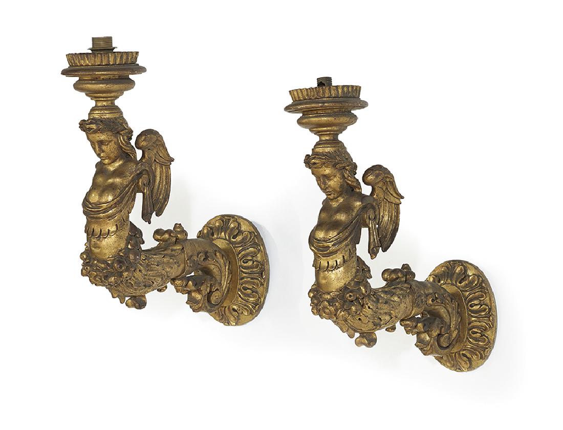 Pair of Continental Giltwood Figural Sconces (1 of 1)