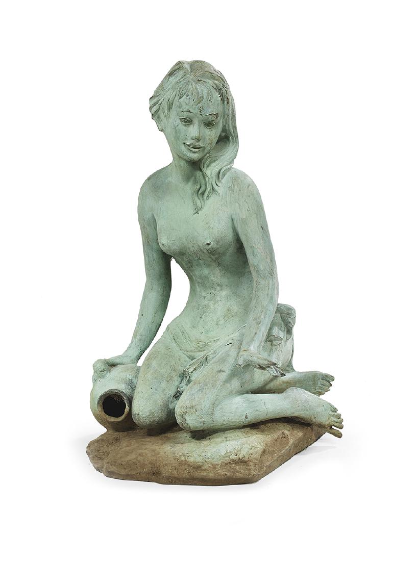 Patinated Metal Fountain of a Water Carrier (1 of 2)