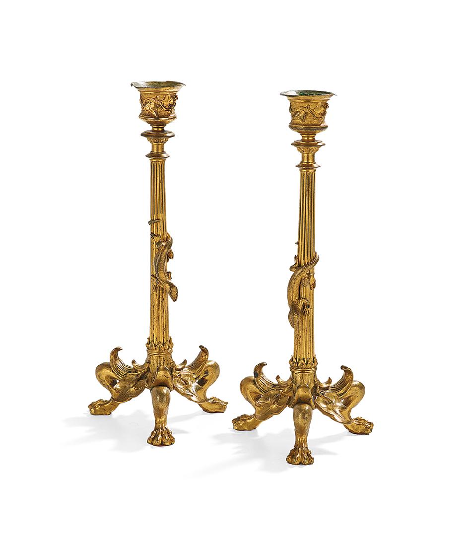 Pair of Italian Gilt-Bronze Candlesticks (1 of 1)