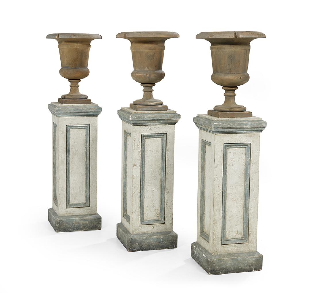 Trio of Painted Wood Pedestals and Urns (1 of 1)