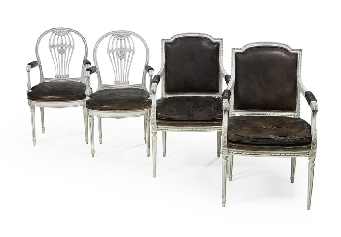 Two Pairs of Louis XVI-Style Painted Armchairs (1 of 1)