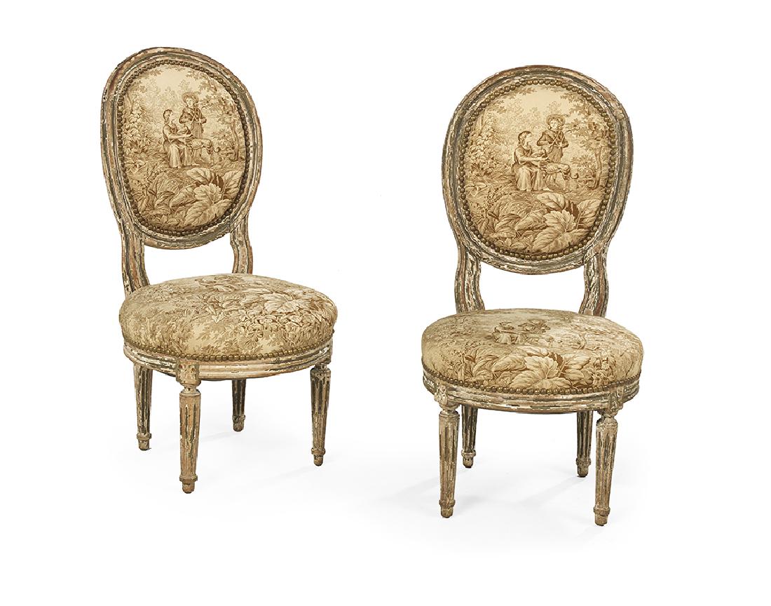 Pair of Louis XVI Polychrome Low Sidechairs (1 of 1)