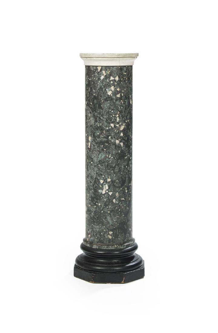 Marble, Wood and Faux Marbre Column-Form Pedestal (1 of 1)