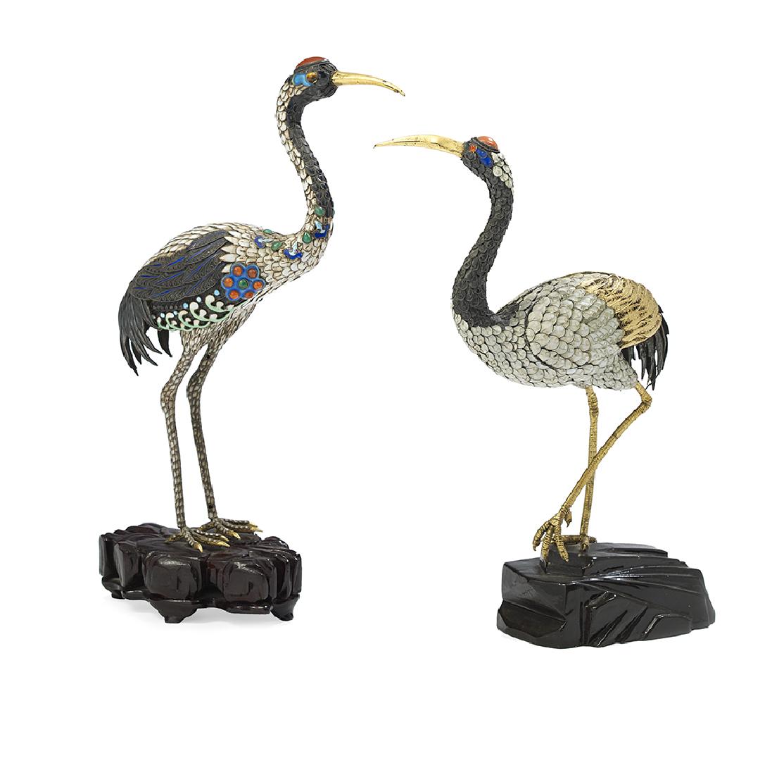 Associated Pair of Chinese Champleve Cranes (1 of 2)