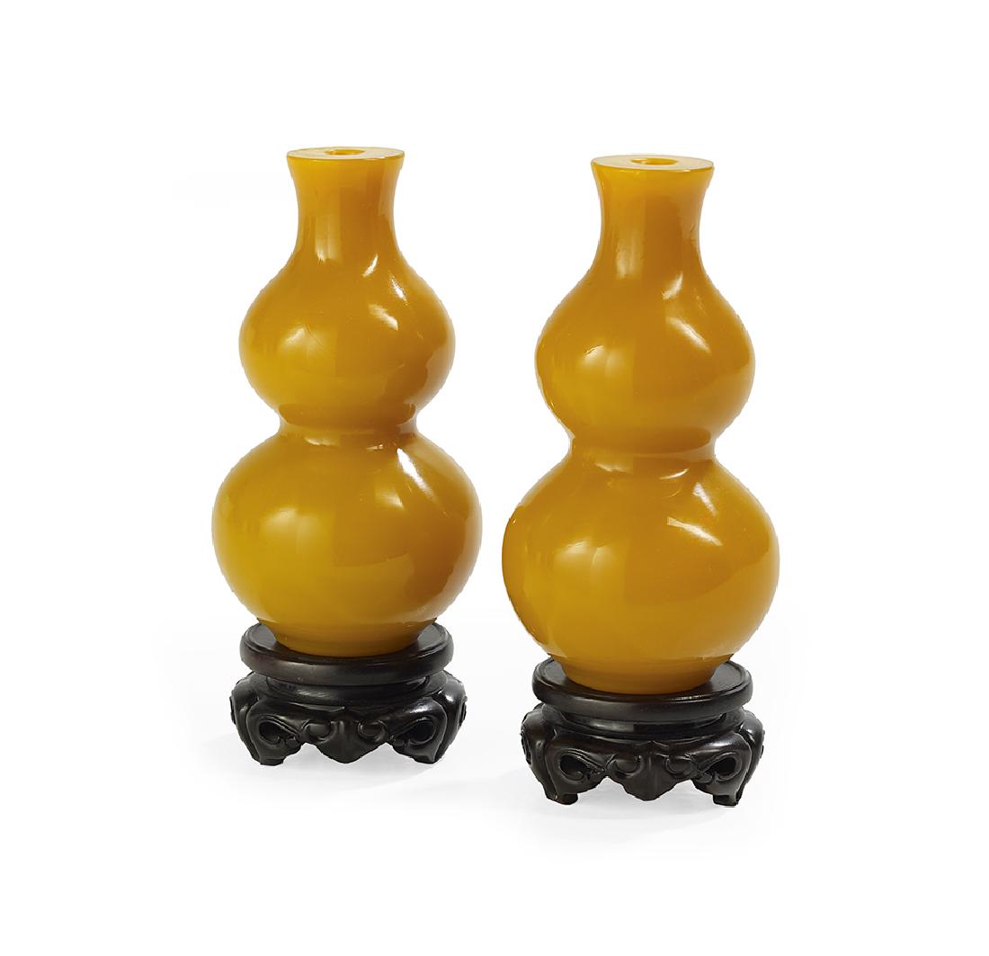 Pair of Chinese "Peking Yellow" Glass Vases (1 of 1)