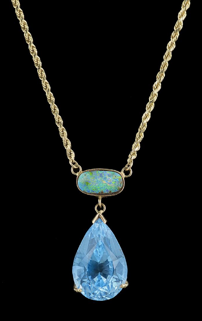 Blue Topaz and Opal Pendant with Chain (1 of 1)