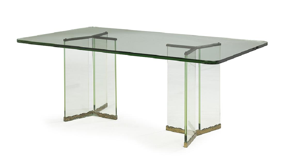 Contemporary Brass-Mounted Glass Dining Table (1 of 1)
