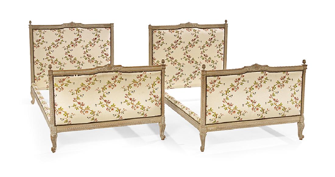 Pair of Louis XVI-Style Pickled Beechwood Beds (1 of 1)