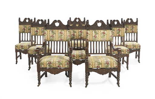 Eight American Late Victorian Oak Dining Chairs