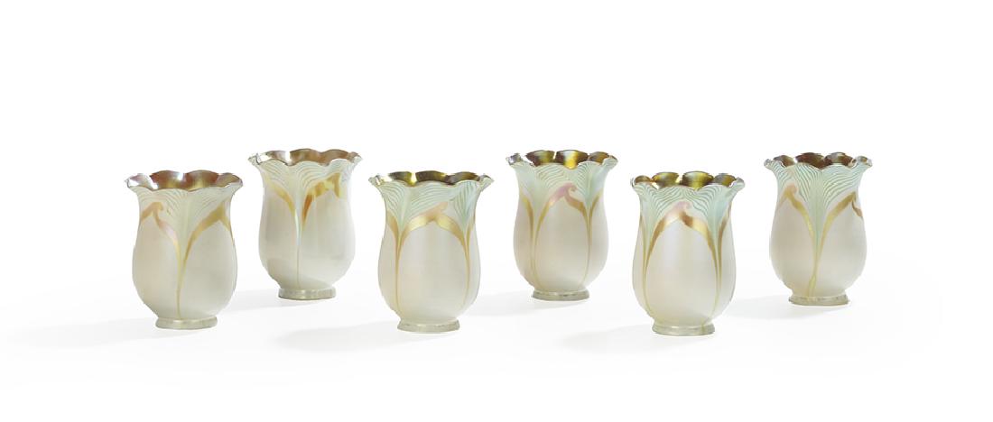 Six Steuben Pulled-Feather Art Glass Shades (1 of 1)