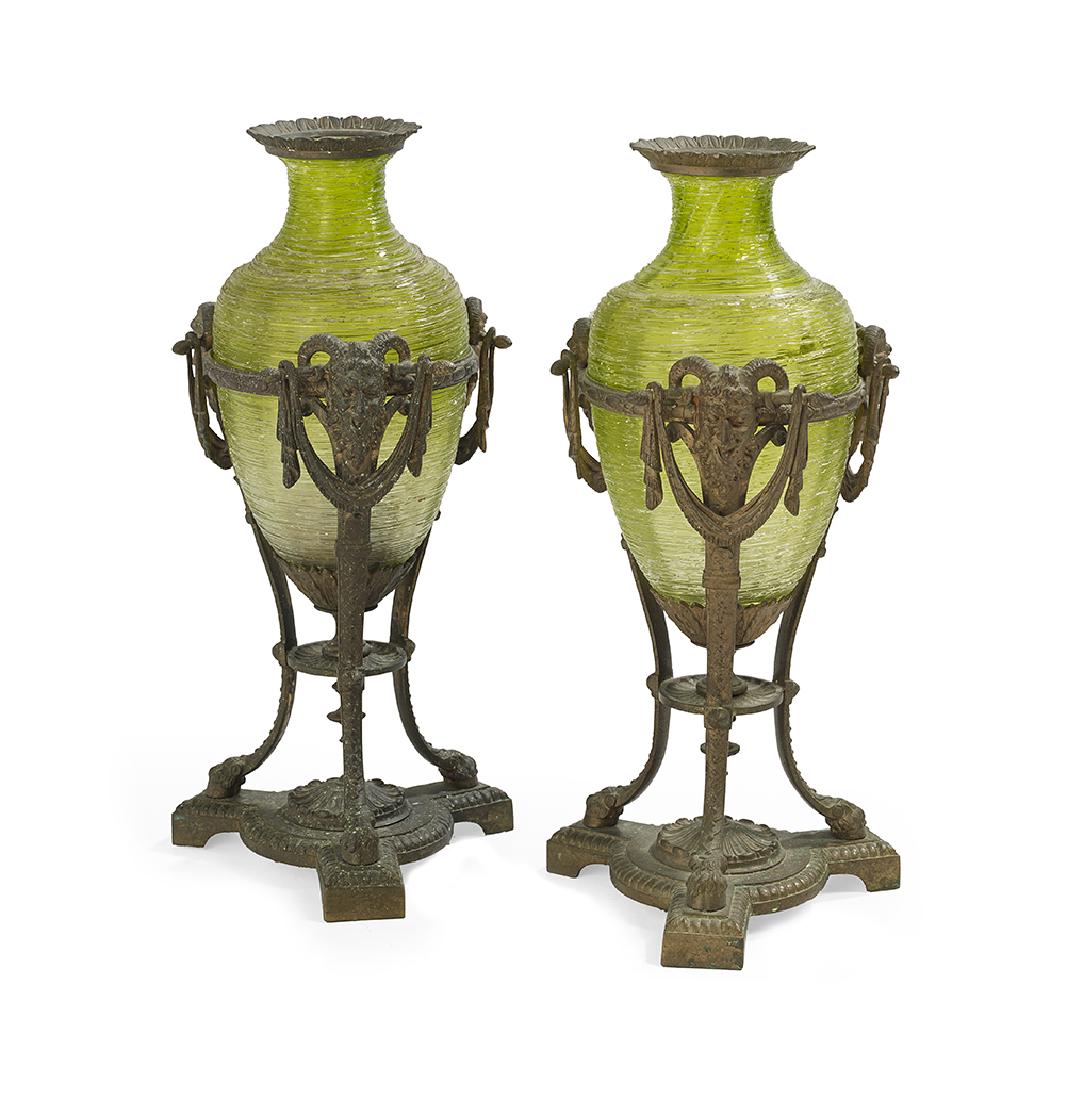Pair of Moser-Style Threaded Art Glass Vases (1 of 1)