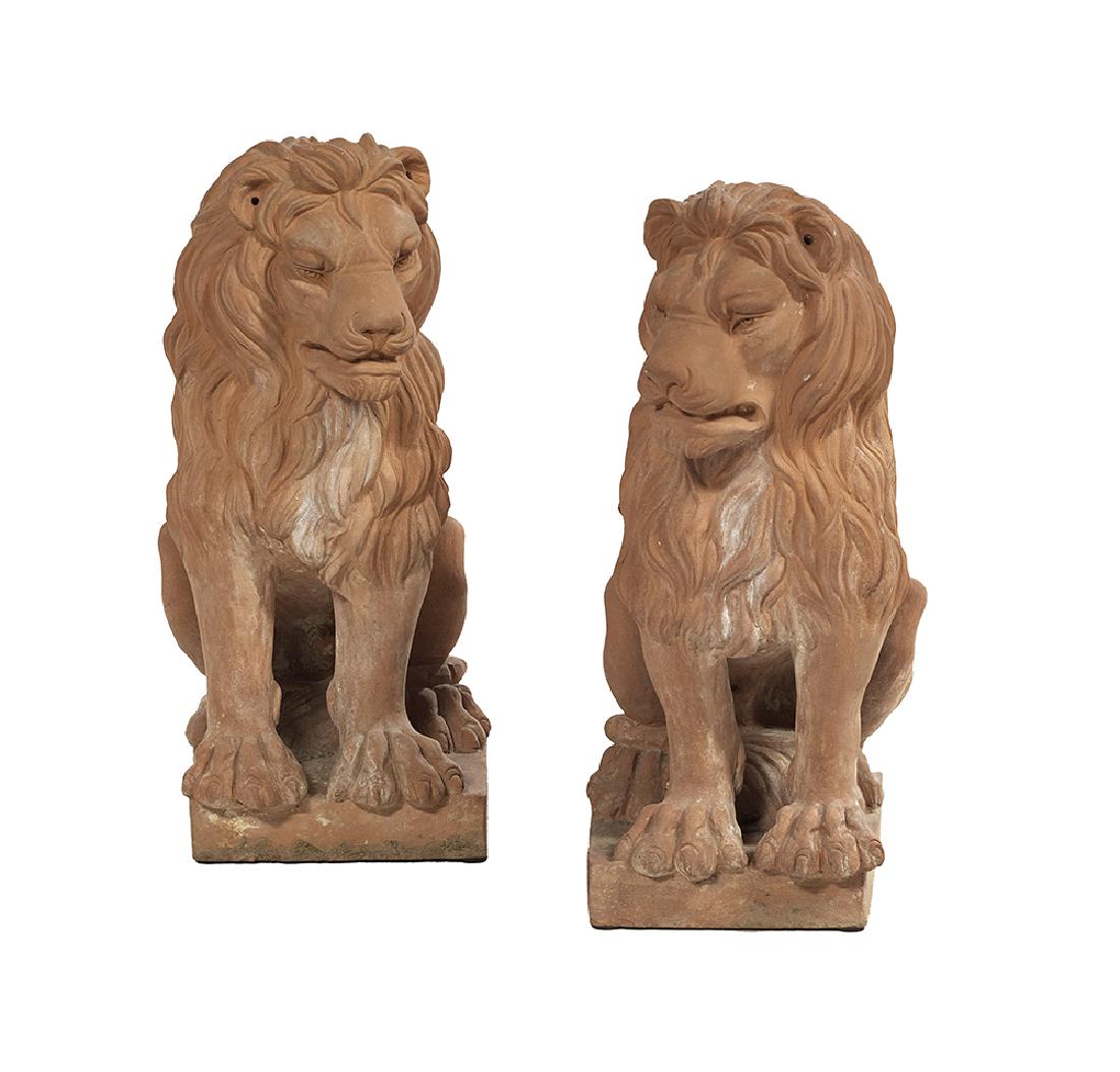 Pair of Impruneta Garden Figures of Seated Lions (1 of 1)