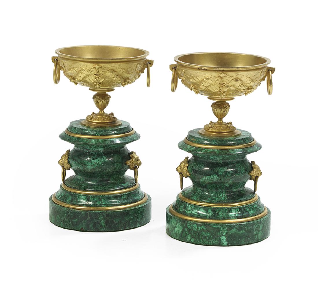 Pair of Malachite-Clad Chalices on Stands (1 of 1)