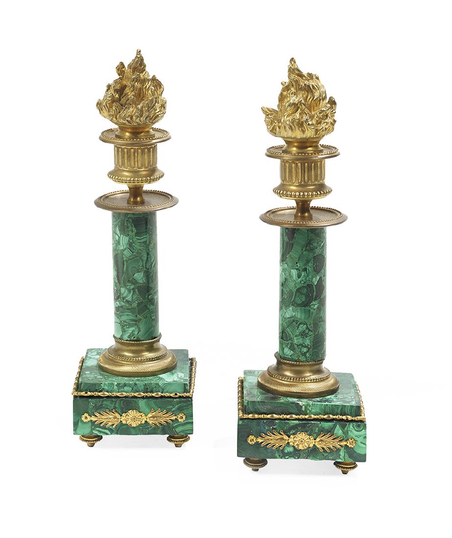 Pair of Malachite-Clad Candlesticks (1 of 1)
