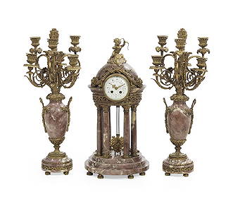 French Marble and Gilt-Bronze Clock Set (1 of 2)