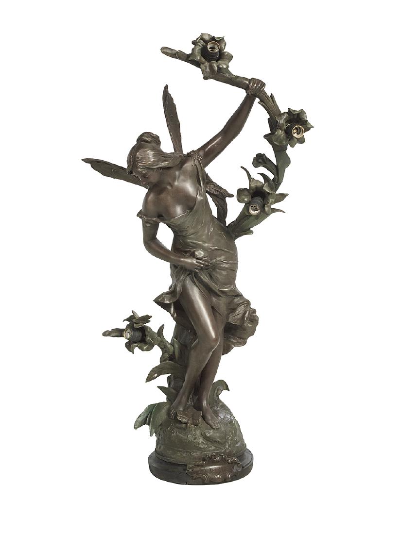 Art Nouveau Patinated Metal Newel Post Lamp (1 of 2)