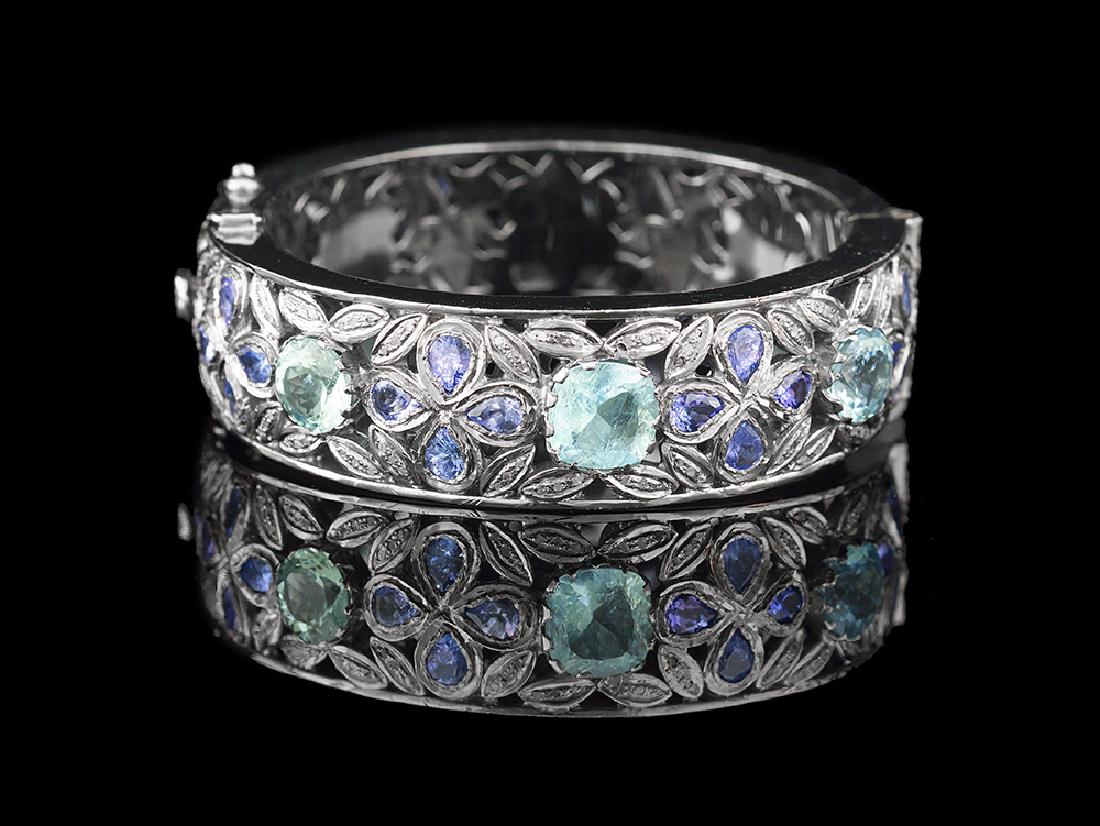 Aquamarine, Tanzanite and Diamond Bangle Bracelet (1 of 1)