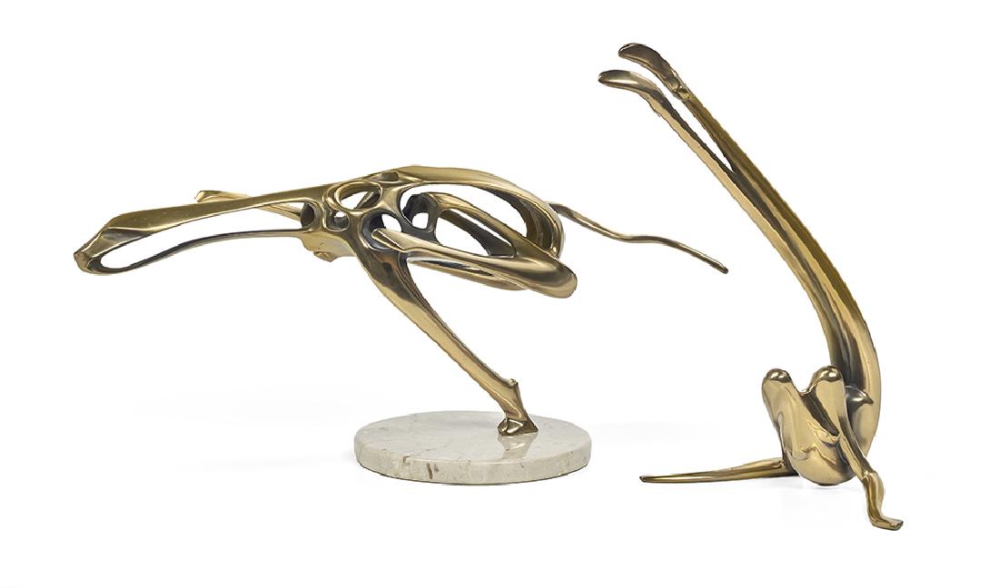 Bob and Tom Bennett (American, 20th Century): Bob and Tom Bennett (American, 20th Century) "Cheetah" and "Contours" pair of polished bronzes former with incised signature, dated "1986", copyright-marked and numbered "89/100" at bottom of foot, on