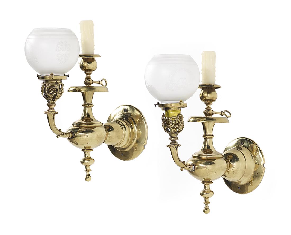 Pair of Continental Brass Gas Wall Sconces (1 of 2)