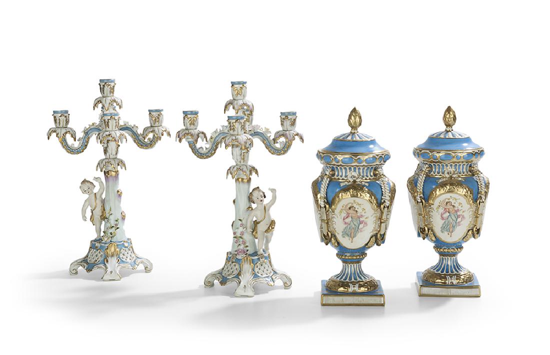 Pair of Porcelain Covered Urns and Candelabra (1 of 1)