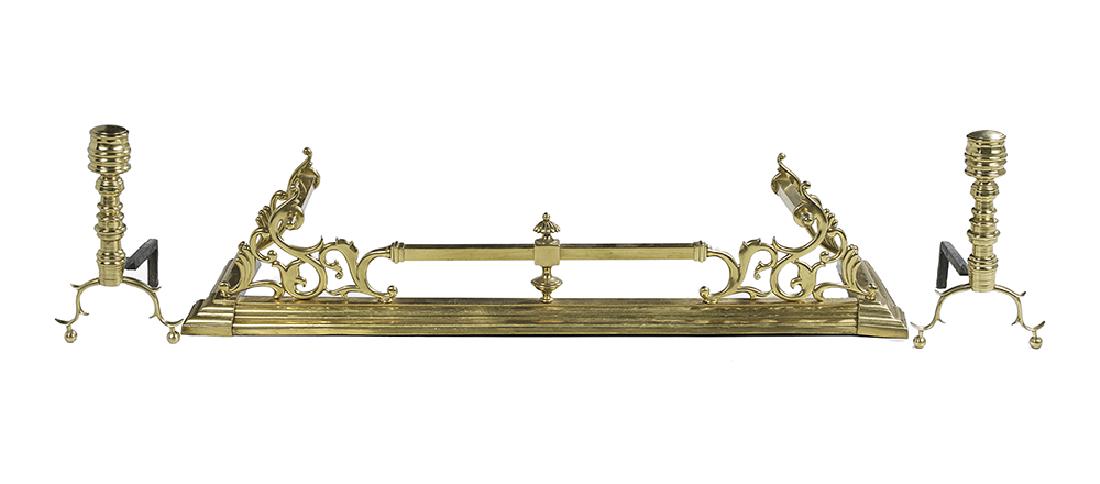 Assembled Brass Fender and Andirons Set (1 of 1)