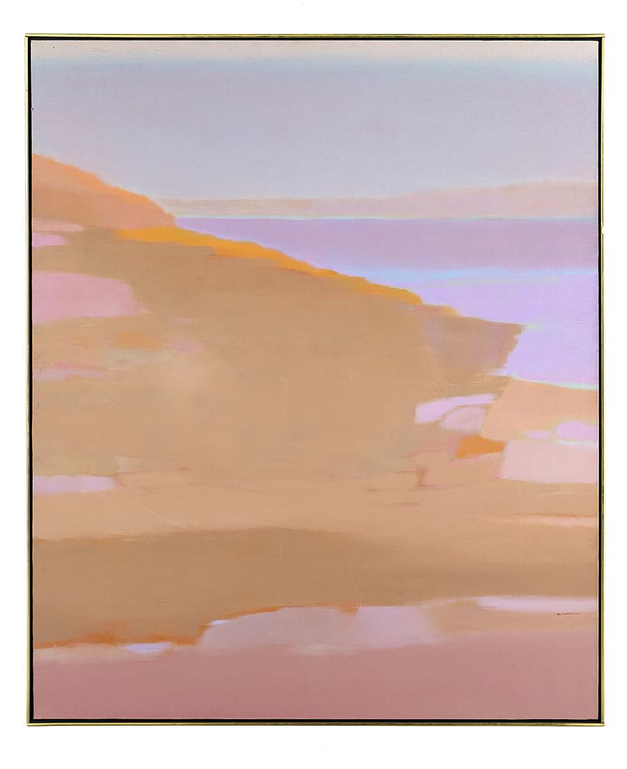 Stan Brodsky, (American, New York, b. 1925): Stan Brodsky (American, New York, b. 1925) "Paros - Orange", 1977 oil on canvas signed and dated lower right, signed and titled en verso. Presented in a thin gallery frame. 60" x 50" Provenance: Lerne