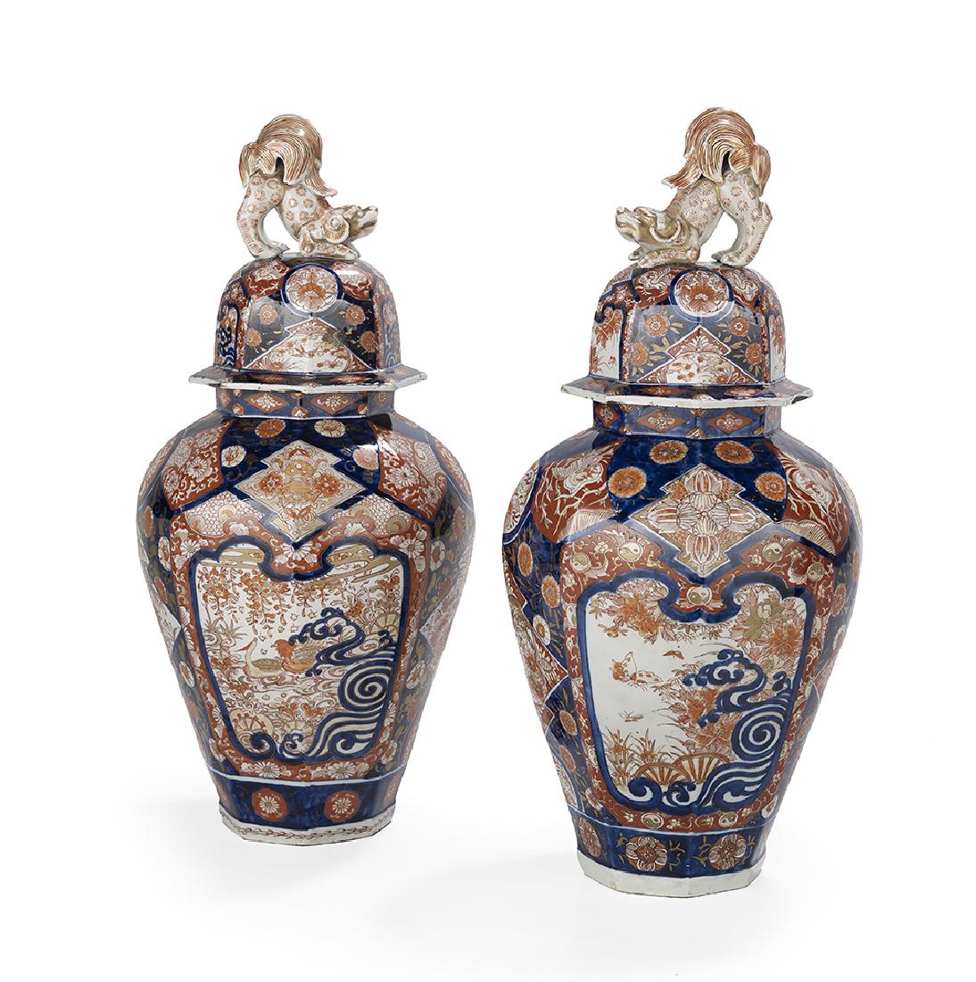 Pair of Japanese Imari Porcelain Covered Urns (1 of 2)