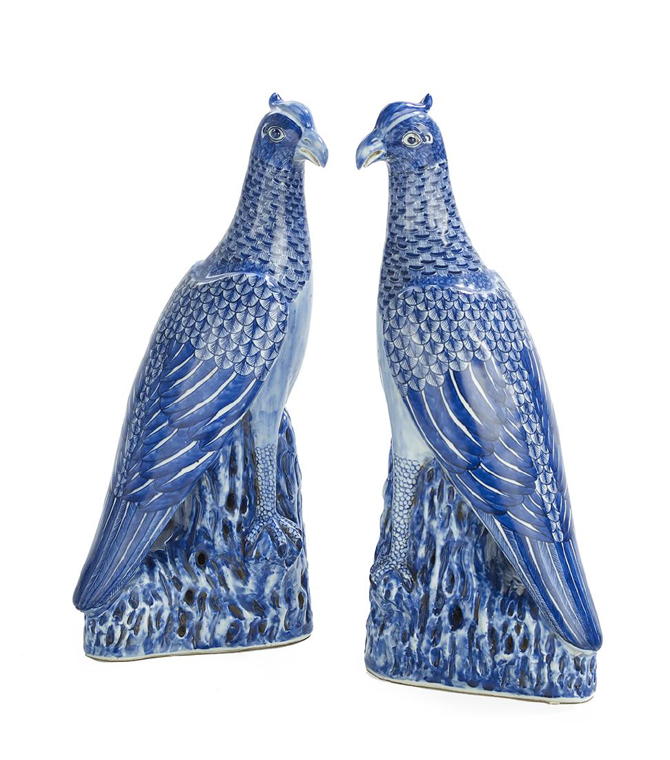 Pair of Chinese Export Blue and White Phoenixes (1 of 1)