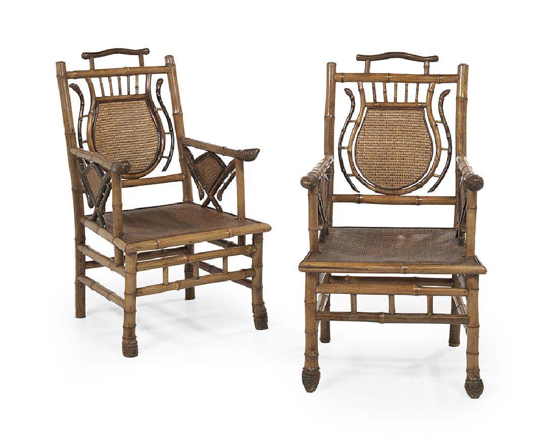 Pair of Anglo-Colonial Bamboo & Rush Side Chairs (1 of 2)