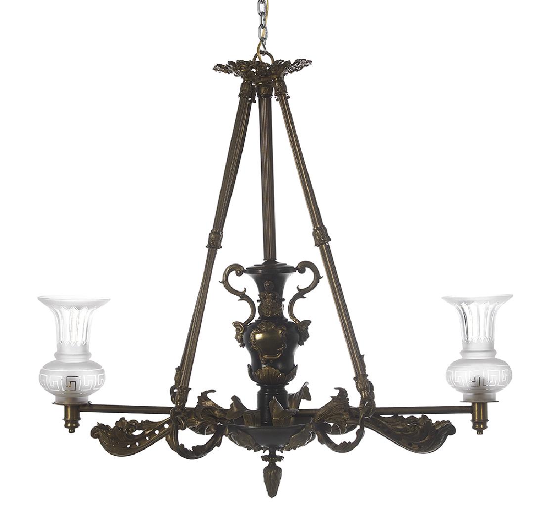 Argand-Style Bronze Hall Chandelier (1 of 1)