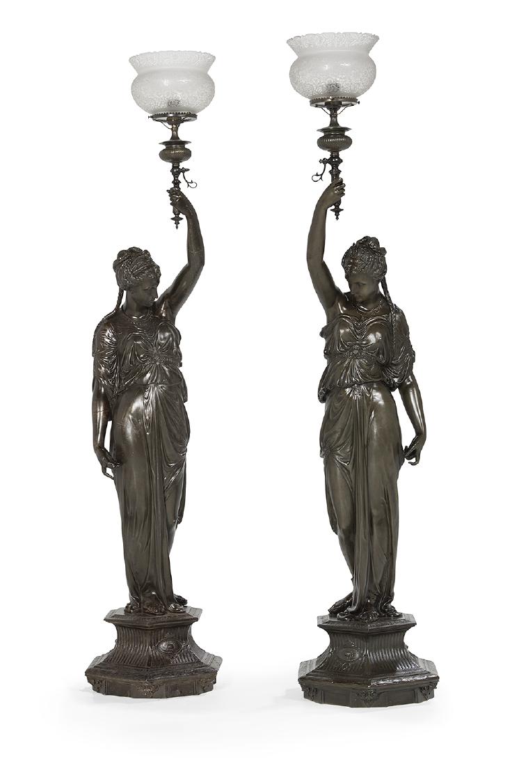 Rare Pair of Cast Metal Figural Newel Post Lamps (1 of 5)