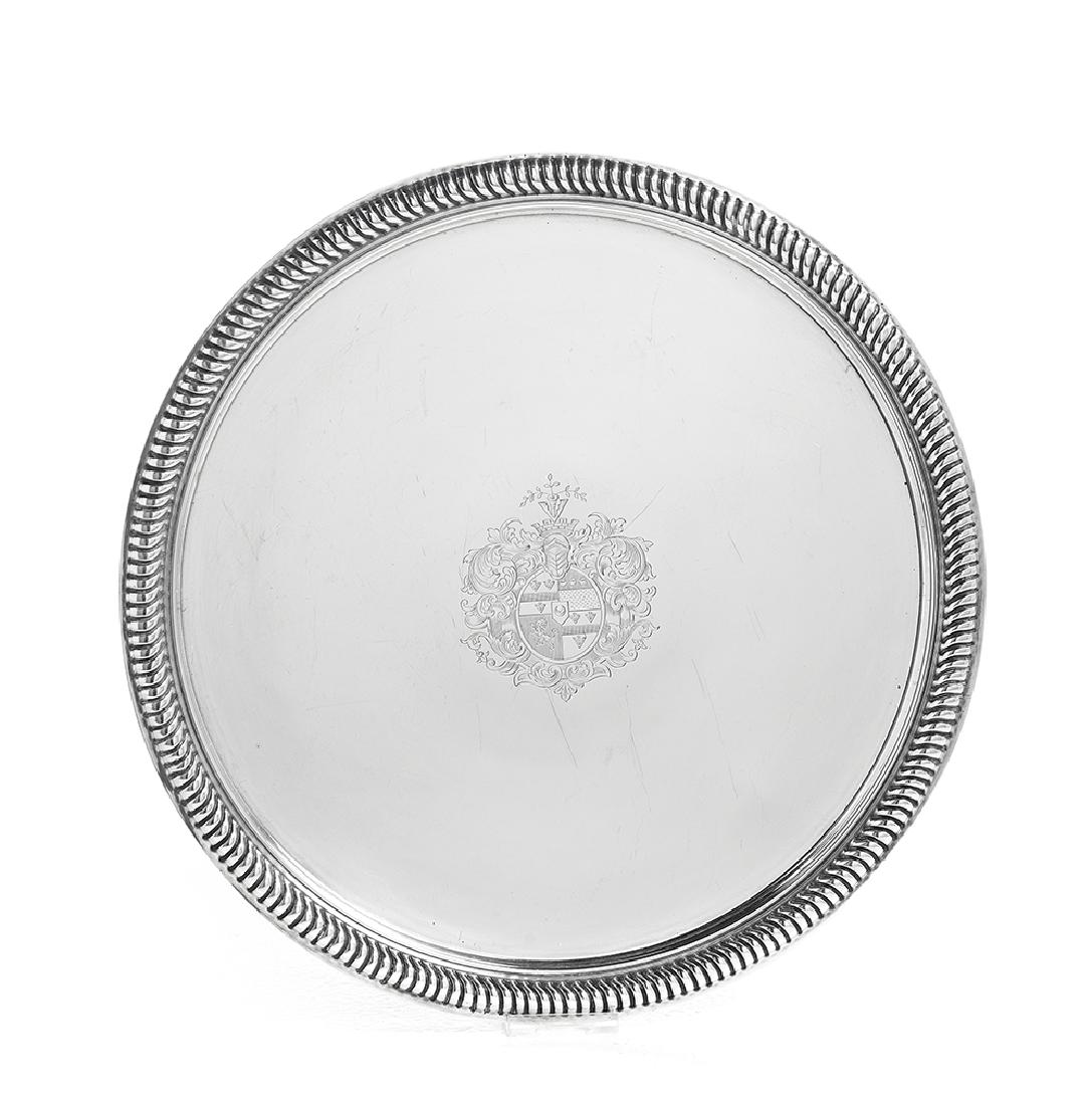 Ensko Reproduction Sterling Silver Footed Salver: Ensko Reproduction Sterling Silver Footed Salver mid-20th century, probably by Currier & Roby, New York, New York, in the early 18th-century colonial Boston taste of John Coney (1655/56-1722), the cir