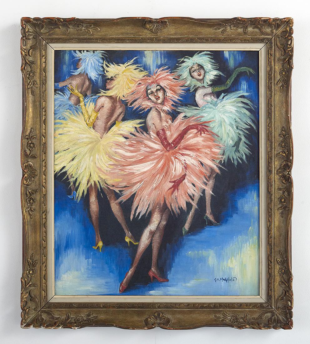 George Otto Muhlfield, (American, 20th Century): George Otto Muhlfield (American, 20th Century) "Show Girls" oil on canvas signed lower right "G. O. Muhlfield". Framed. 30" x 22", framed 37-1/4" x 32-1/2"