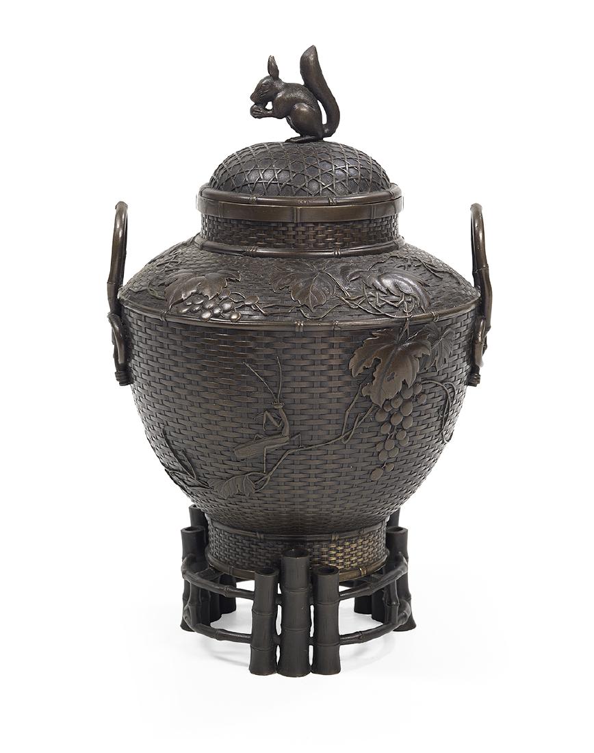 Japanese Bronze Covered Jar on Stand (1 of 3)