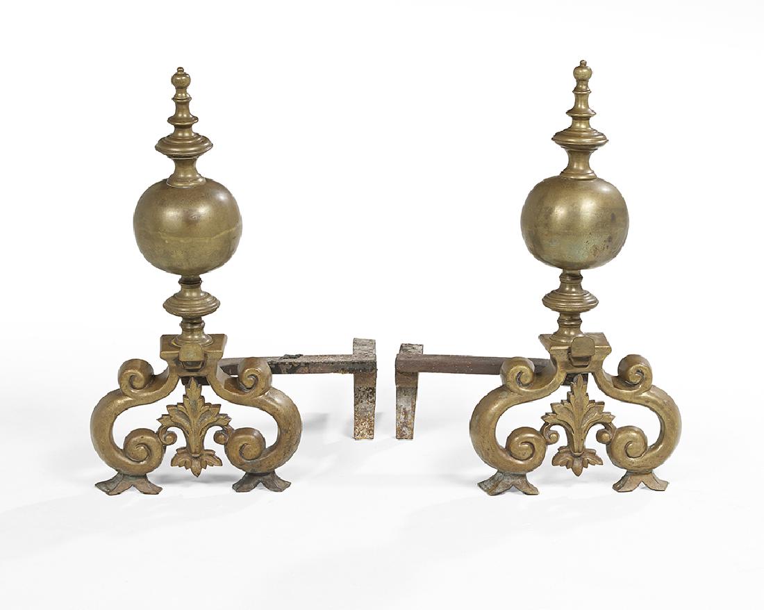 Pair of William & Mary-Style Brass Andirons (1 of 1)