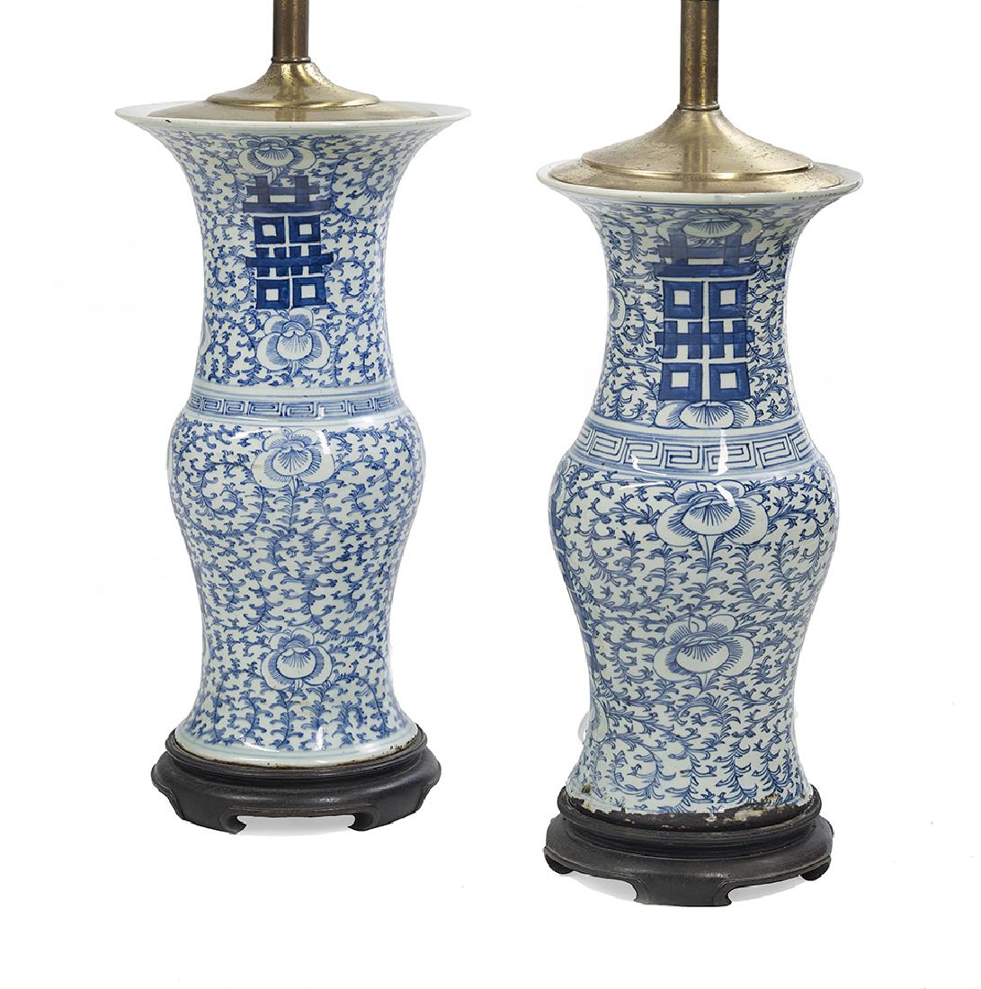 Pair of Chinese Blue and White Vases/Lamps (1 of 2)