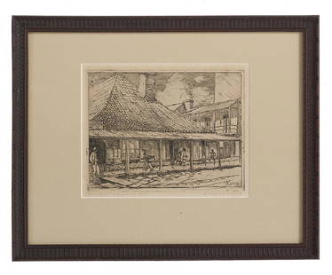 Ellsworth Woodward (US/New Orleans, 1861-1939): Ellsworth Woodward (American/New Orleans, 1861-1939) "Arched Doorway, French Quarter, New Orleans" "Chartres and Ursuline Sts., N.O." former ink on paper latter etching on paper former signed lower le