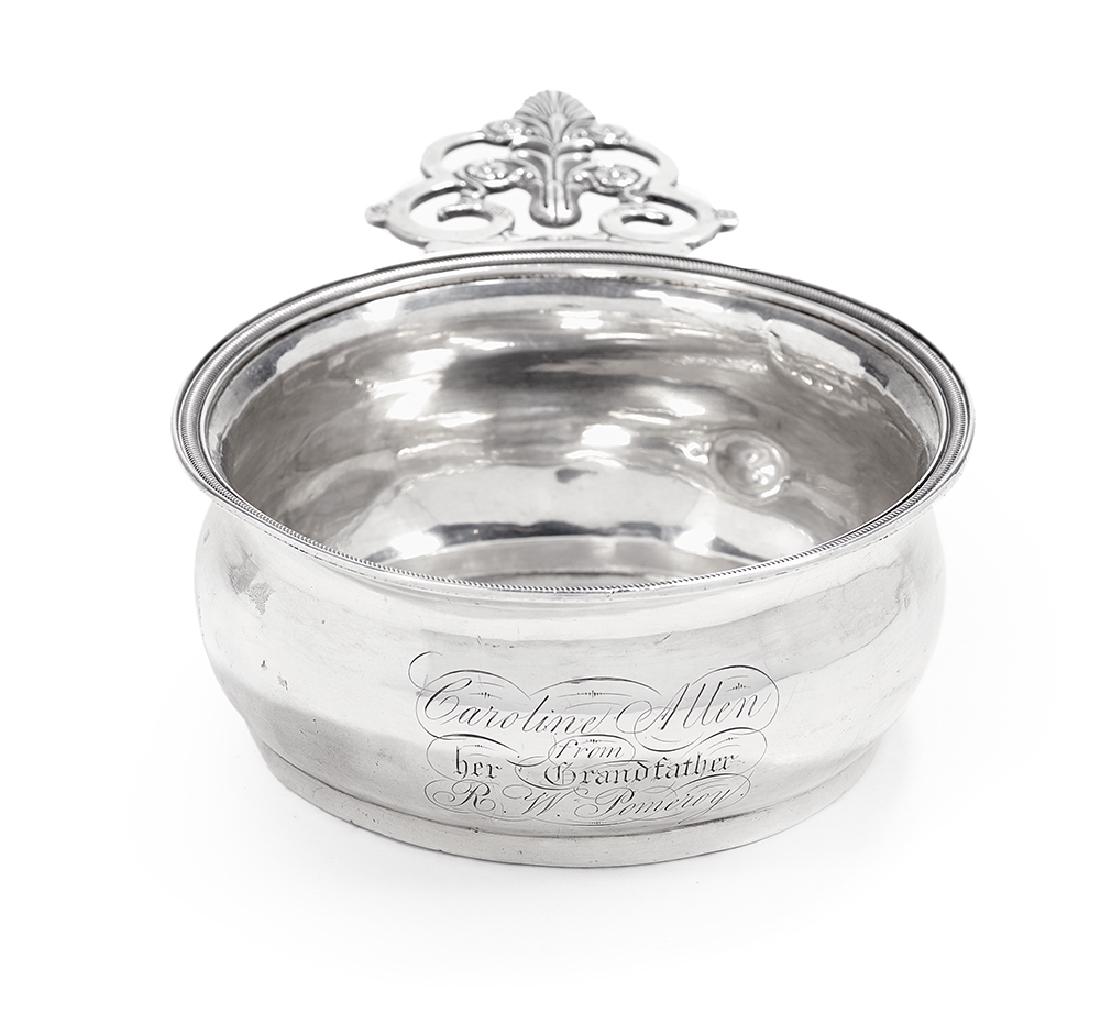 American Mid-Atlantic Coin Silver Porringer: American Mid-Atlantic Coin Silver Porringer second quarter 19th century, by Robert & William Wilson, Philadelphia, Pennsylvania, with a deep bulbous bowl, "rope" rim and elaborate palmette and eagle's