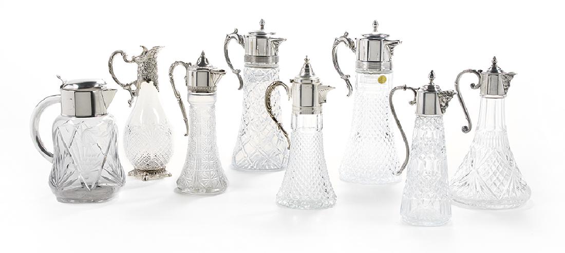 Eight Silverplate and Glass Claret Jugs (1 of 1)