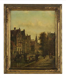 Dutch School (First Quarter 20th Century): Dutch School (First Quarter 20th Century) "Two Street Scenes" pair of oils on canvas each illegibly signed. Framed alike. each 17-1/2" x 14", framed 21" x 17-1/2"