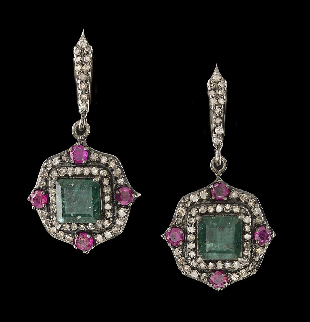 Emerald, Ruby and Diamond Earrings (1 of 1)