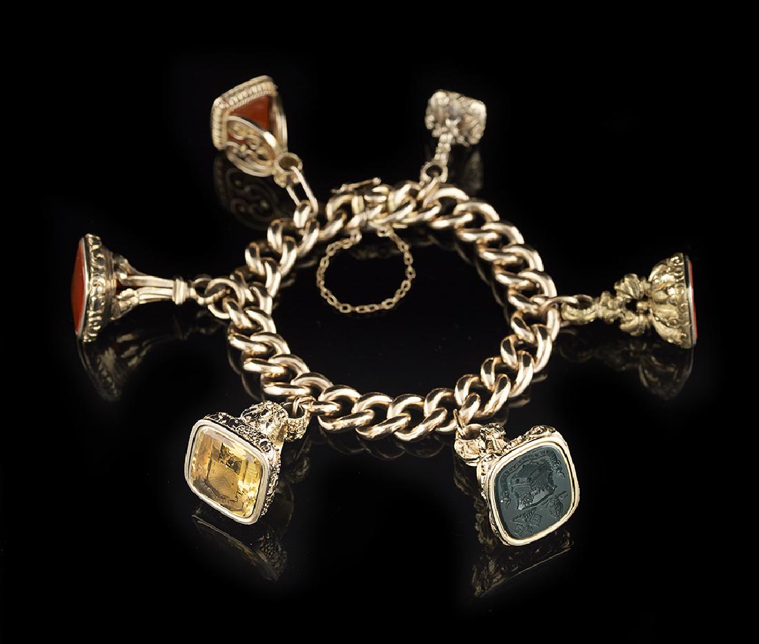Antique Gold Fob Seal Charm Bracelet (1 of 5)