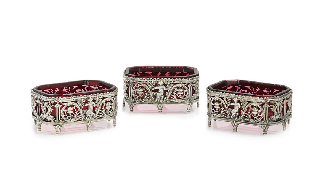 Trio of Gorham Sterling Silver Glass Salt Cellars (1 of 1)