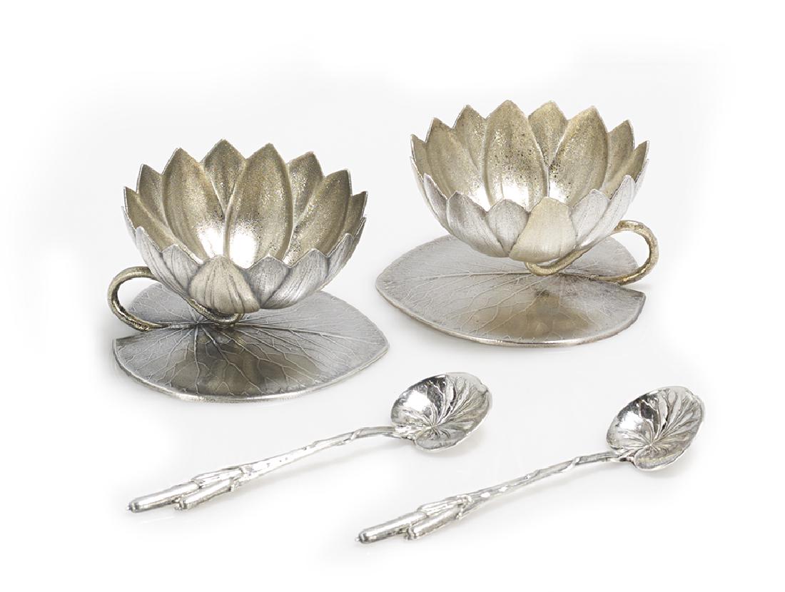 Pair of  Water Lily Sterling Silver Salt Cellars and (1 of 2)