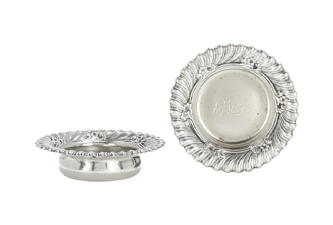 Pair of Whiting Sterling Silver Salt Cellars: Pair of Whiting Sterling Silver Salt Cellars fourth quarter 19th century, Providence, Rhode Island, model #5851, bowl form, the broad rim embossed with gadroons and floral threading, the interior gilt