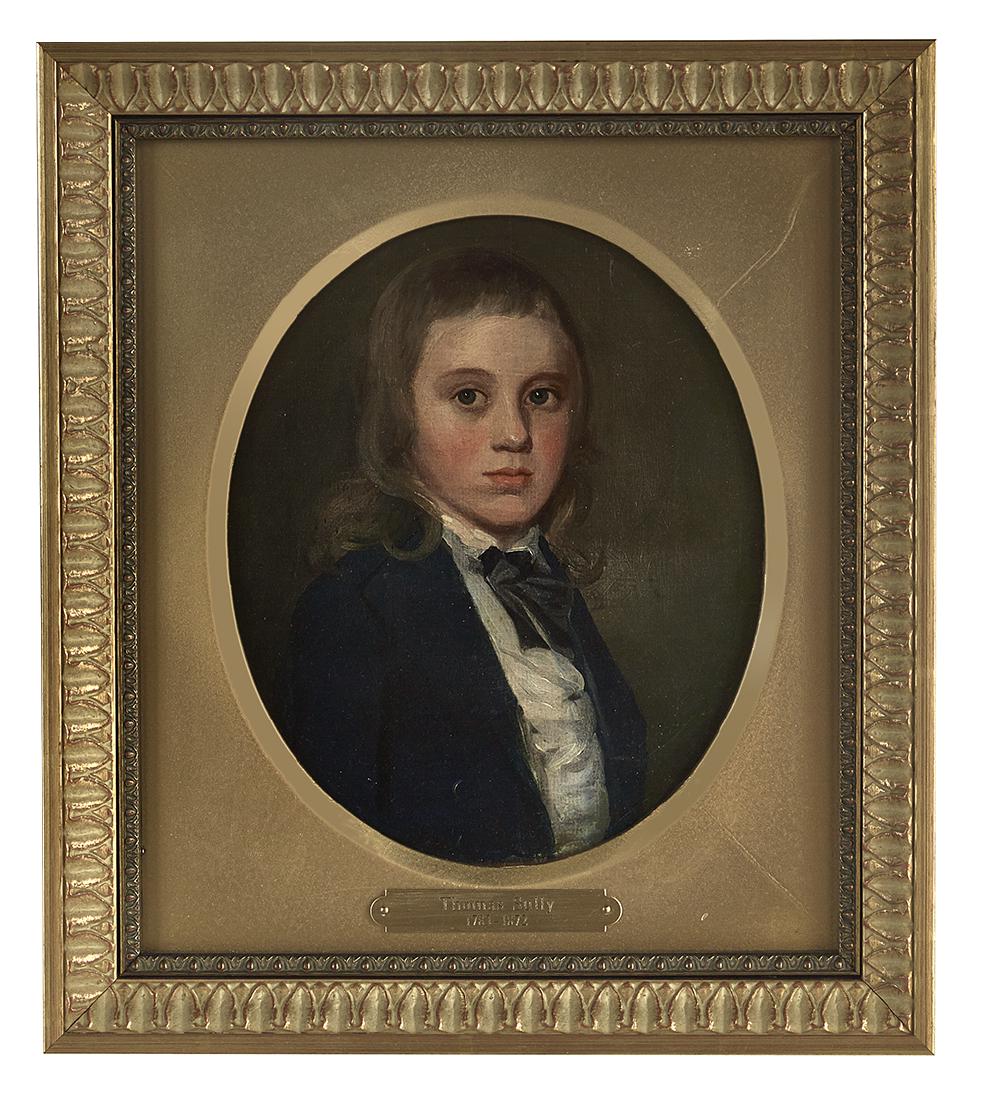 Circle of Thomas Sully (American, 1783-1872): Circle of Thomas Sully (British/American, 1783-1872) "Portrait of Samuel Ladd Howell (1787-1835)" oil on canvas unsigned, an old handwritten note with artist attribution, sitter's name, and a Georgeto