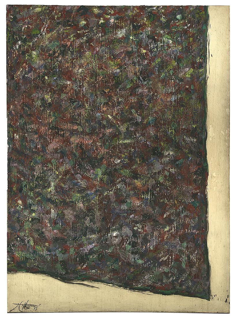 James Little (American/Tennessee, b. 1952): James Little (American/Tennessee, b. 1952) "Umber Drift #1", 1973 encaustic on canvas signed and dated lower left and en verso canvas. Unframed. 79-1/4" x 58-1/4" Provenance: Deaccessioned property of