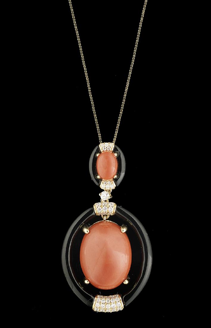 Coral and Diamond Pendant Necklace (1 of 1)