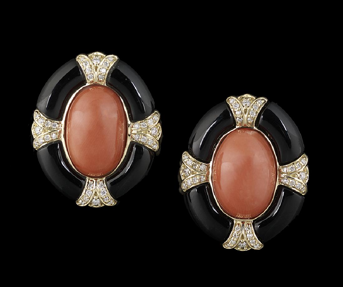 Coral and Diamond Ear Clips (1 of 1)